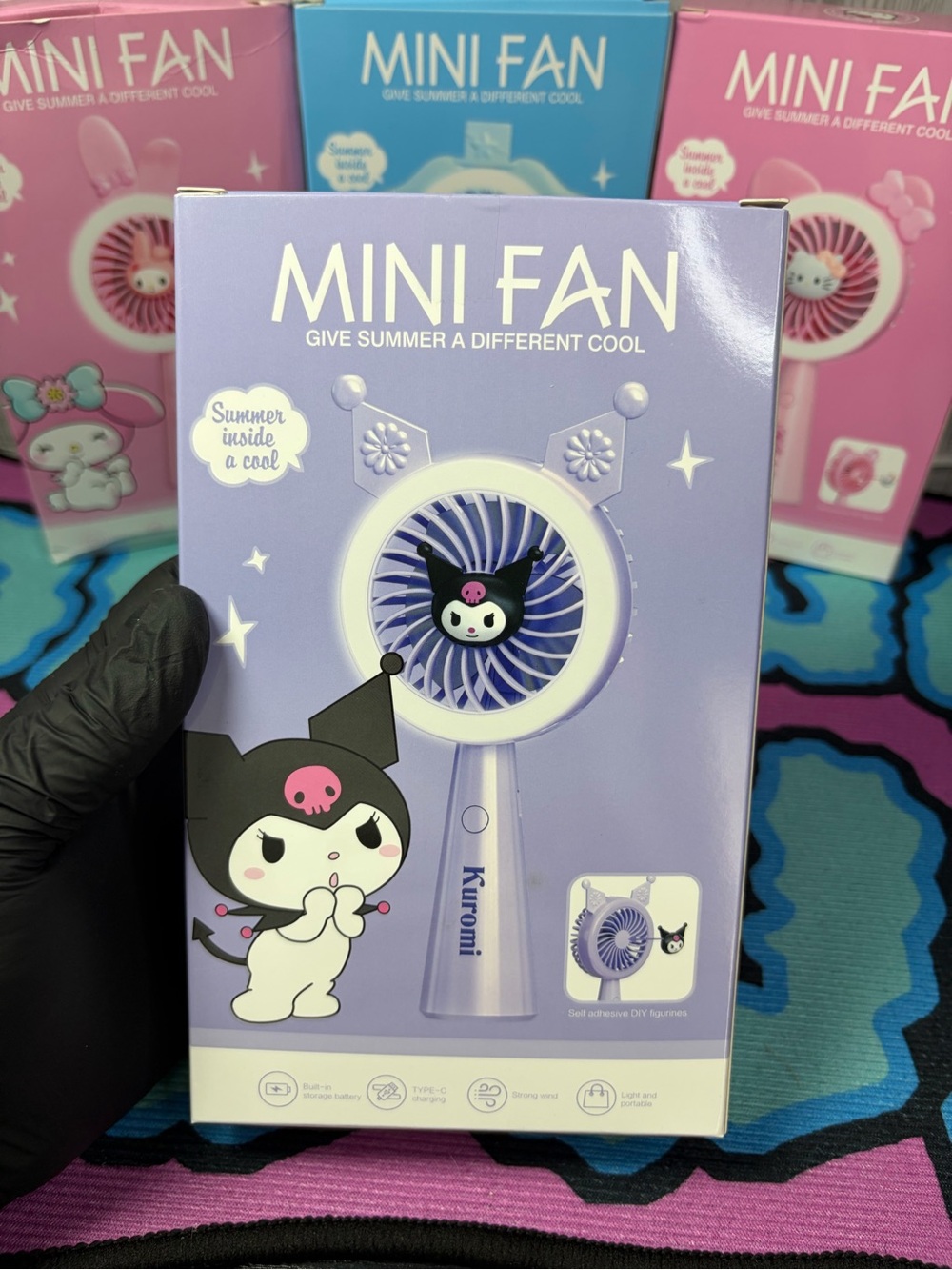 KUROMI Kids Mini Handheld Fan WITH LED LIGHTS- Purple Strong Little Fan!!